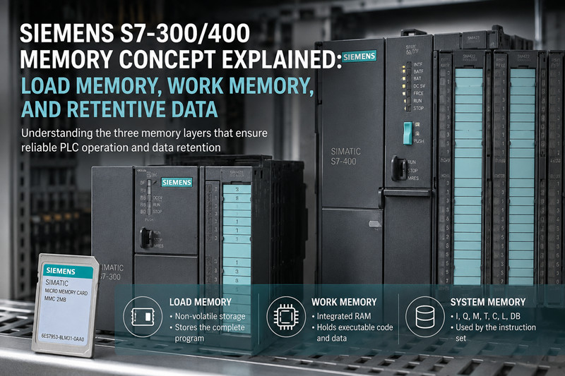 Explicación del concepto de memoria de Siemens S7-300/400: Memoria de carga, memoria de trabajo y datos retentivos.